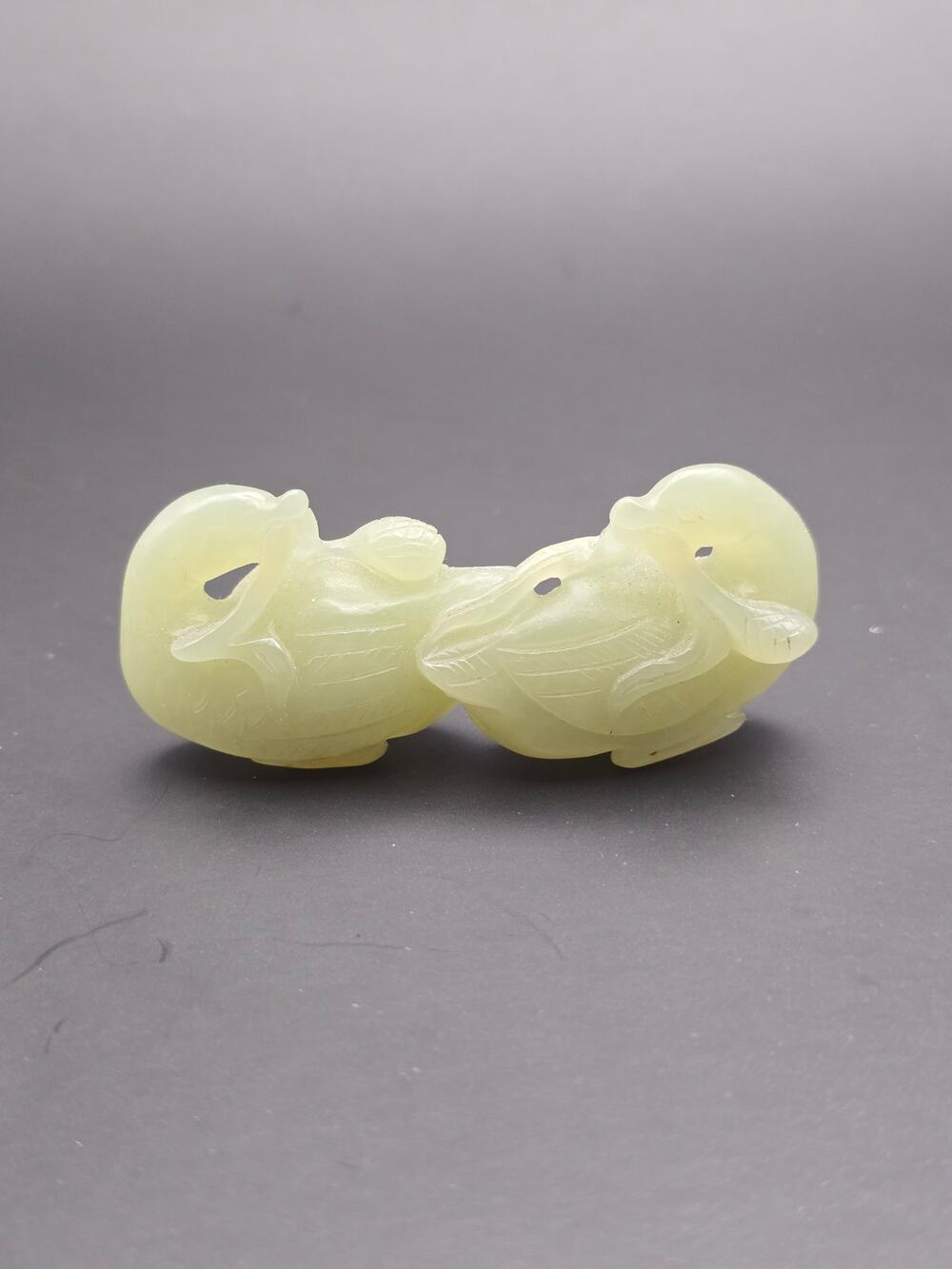 Chinese Carving of Celadon Jade Pair of Love Ducks